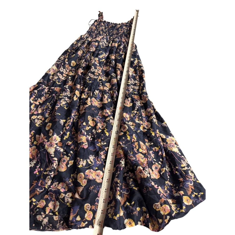 Ophelia Roe Floral Maxi Dress Womens Medium Blue Cotton Smocked Tiered Boho Boho